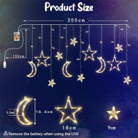 Hvězdná záclona Světla, 3,5M String Světla Hvězdná záclona, 8 režimů pro vnitřní, LED Moon Stars Vánoční pohádková světla, LED p